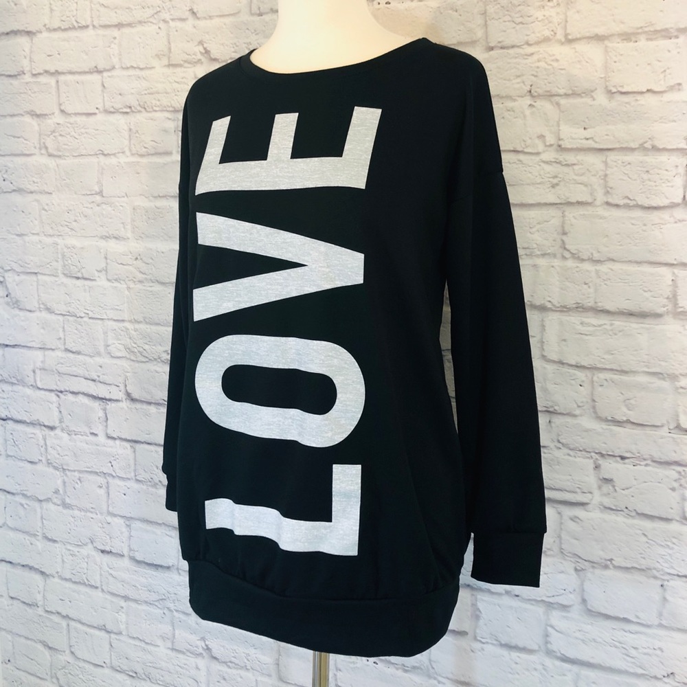 Celeste | Black Crewneck Love Graphic Long Sleeve - Picture 6 of 8